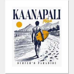 Vintage Surfing Kaanapali Beach Maui, Hawaii// Retro Surfer Sketch // Surfer's Paradise Posters and Art